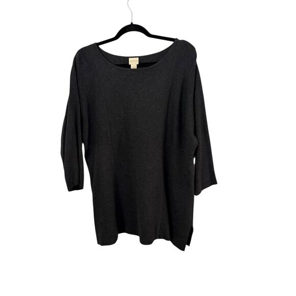 Chicos Dark Gray Sweater 3/4 Sleeve Long Line L/12 Contemporary Closet Staple - Picture 1 of 9